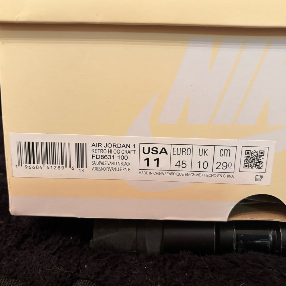 Air Jordan 1 Retro High OG Craft Sail/Pale Vanilla-Black. Men’s Size 11    NIB - Picture 3 of 14